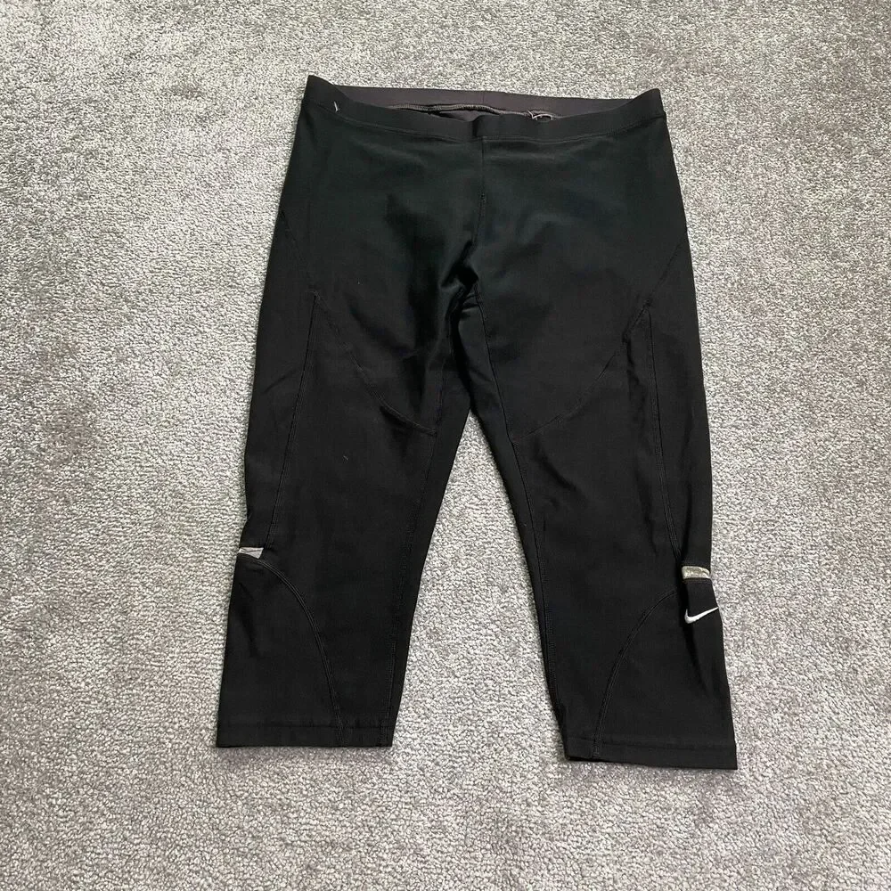 Nike Dri-Fit Cropped Compression Leggings Womens Medium Black Yoga Active 31x18